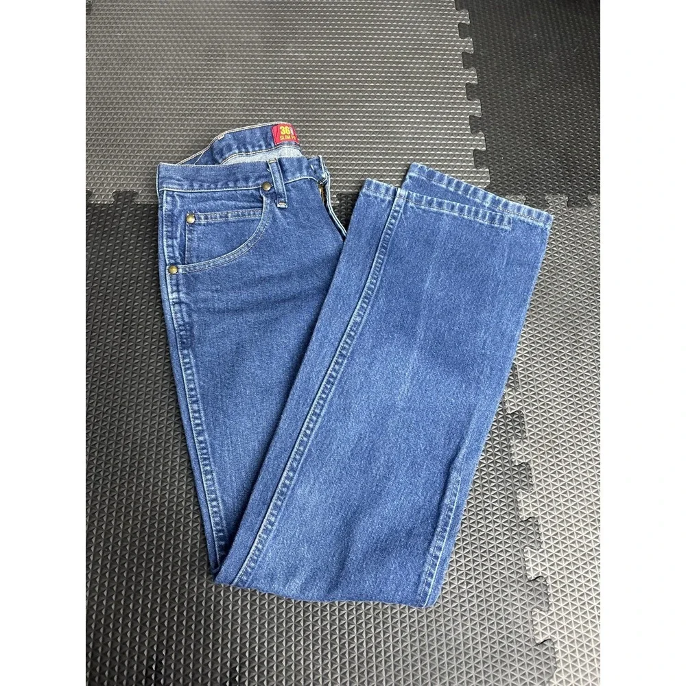 Wrangler Men's 36 Slim Fit Blue Denim Jeans Classic Western Workwear